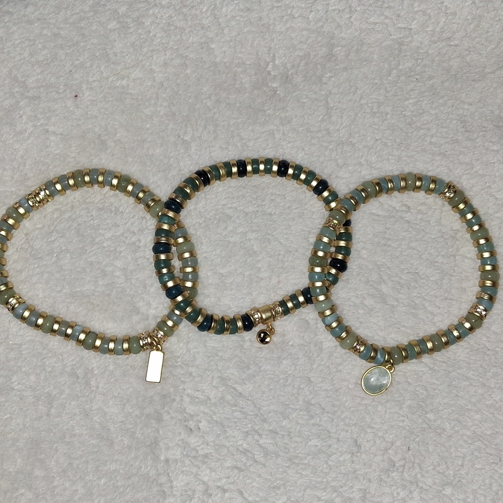 Elegant Gold and Blue Beaded Bracelet Set